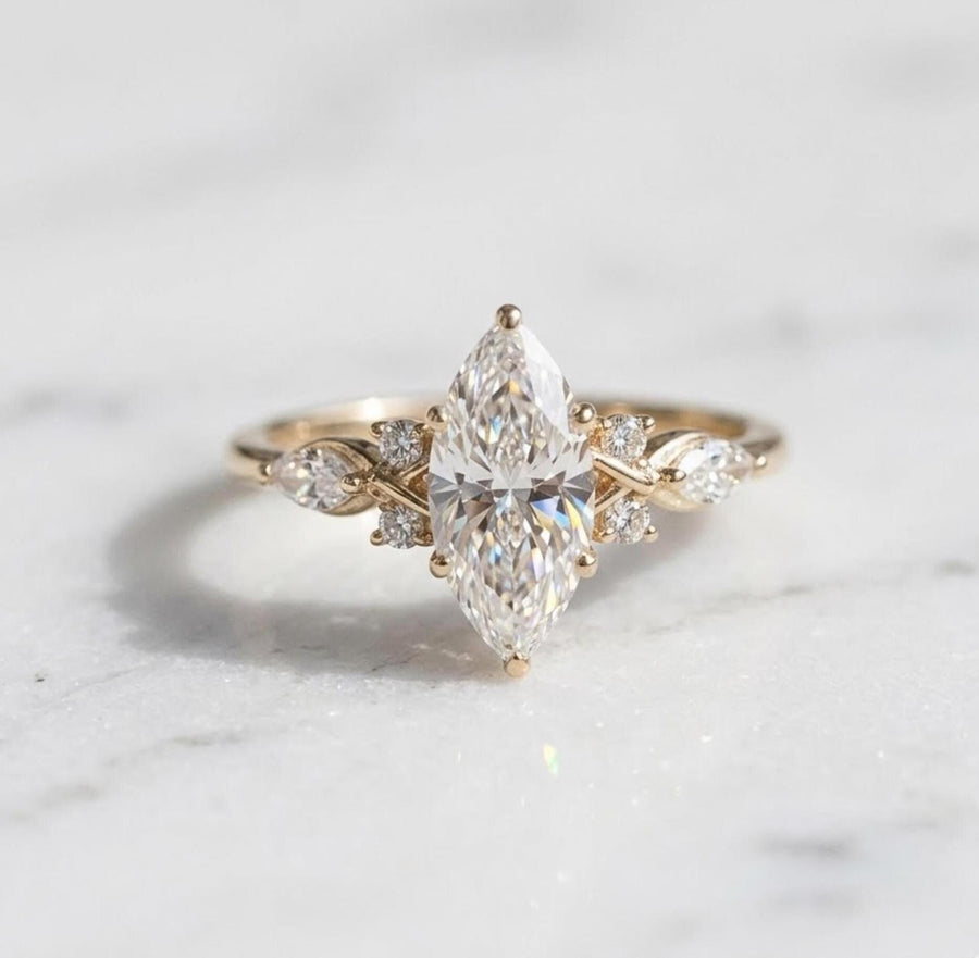 2 carat D VVS Moissanite Unique Marquise Cut Moissanite Engagement Ring, Promise Ring, 10K, 14k, Gold Ring, Marquise Wedding Ring
