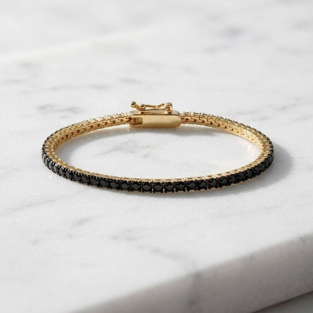 14K Gold Black Onyx Bracelet, Dainty Gold Bracelet for Women | Moissanite Bracelet, Black Bracelet | Tennis Bracelet, Bridal Bracelet