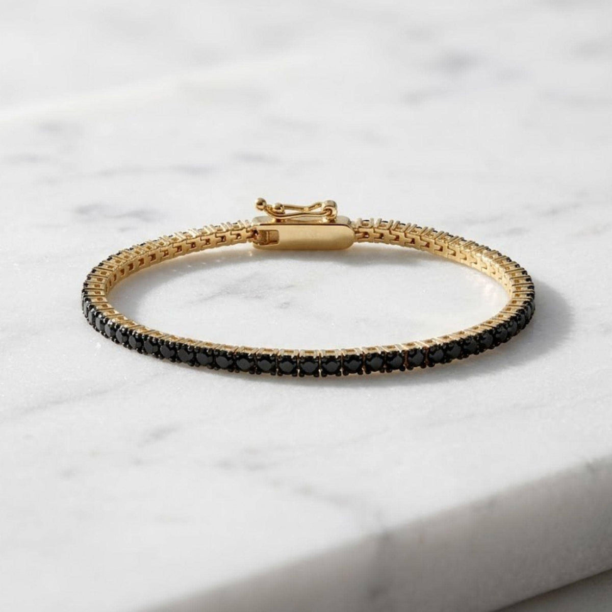14K Gold Black Onyx Bracelet, Dainty Gold Bracelet for Women | Moissanite Bracelet, Black Bracelet | Tennis Bracelet, Bridal Bracelet