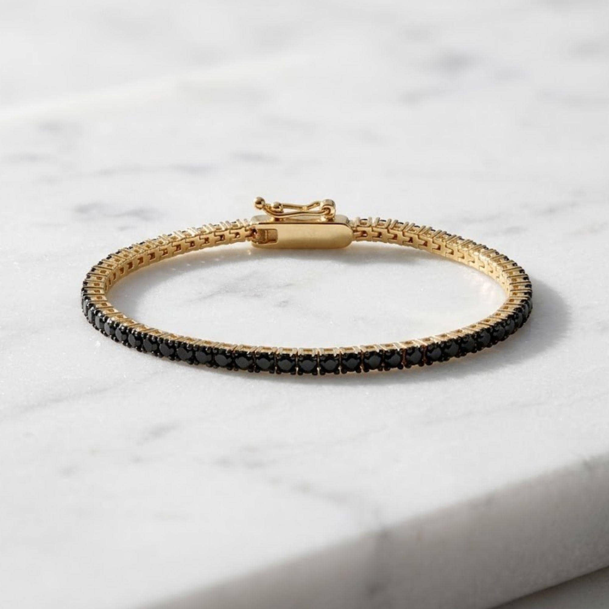 14K Gold Black Onyx Bracelet, Dainty Gold Bracelet for Women | Moissanite Bracelet, Black Bracelet | Tennis Bracelet, Bridal Bracelet