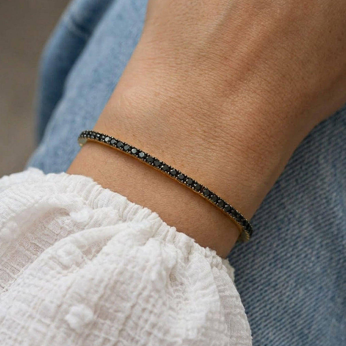 14K Gold Black Onyx Bracelet, Dainty Gold Bracelet for Women | Moissanite Bracelet, Black Bracelet | Tennis Bracelet, Bridal Bracelet