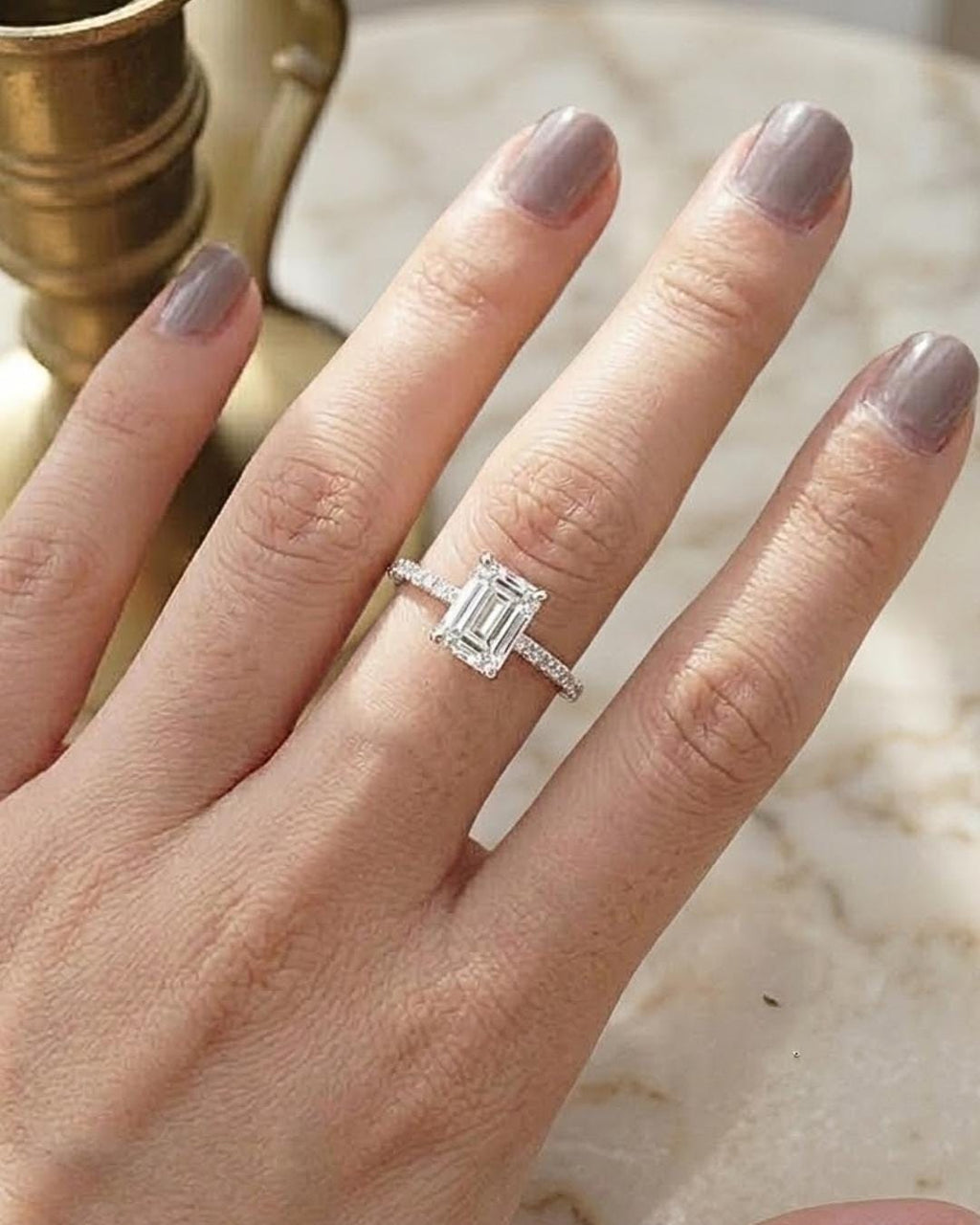Emerald Cut Moissanite Ring for Mom  Push Present  14K Gold April Travel Ring