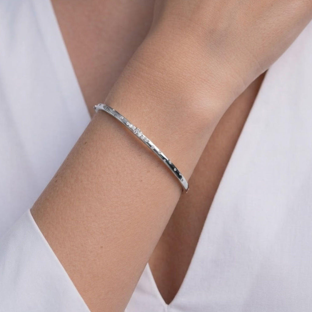 Unique Bangle Bracelet Sterling Silver Bracelet Dainty Moissanite Bracelet Solitaire Everyday Elegant Luxury Bracelet Stacking Bracelet