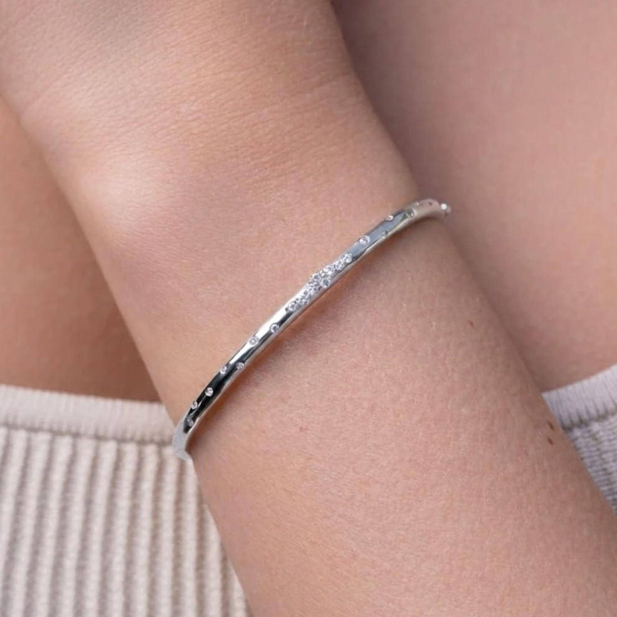 Unique Bangle Bracelet Sterling Silver Bracelet Dainty Moissanite Bracelet Solitaire Everyday Elegant Luxury Bracelet Stacking Bracelet