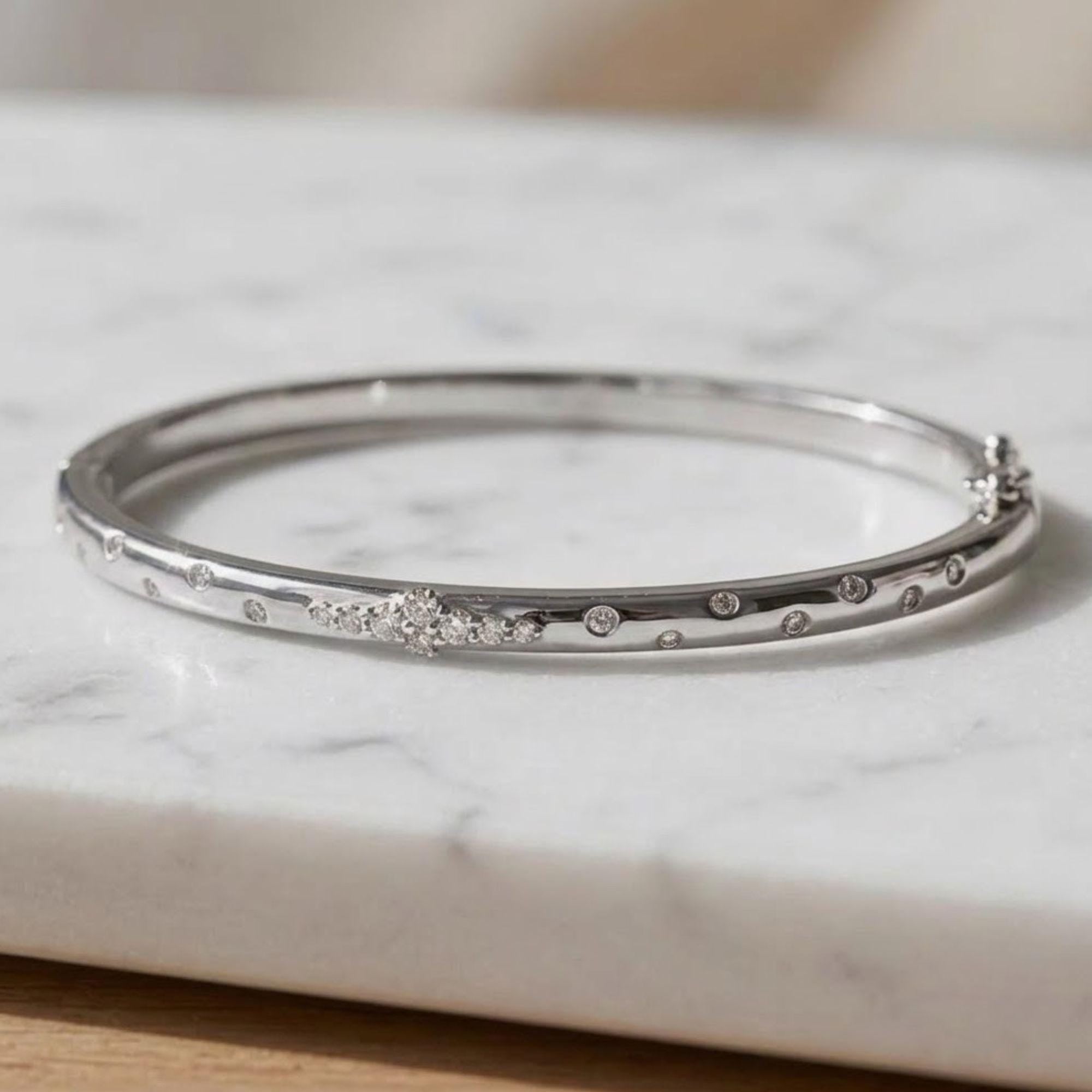 Unique Bangle Bracelet Sterling Silver Bracelet Dainty Moissanite Bracelet Solitaire Everyday Elegant Luxury Bracelet Stacking Bracelet