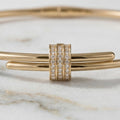 Solid Gold 14K Gold Bangle Bracelet, Moissanite Micro-Pavé Cuff, Stackable Minimalist Jewelry