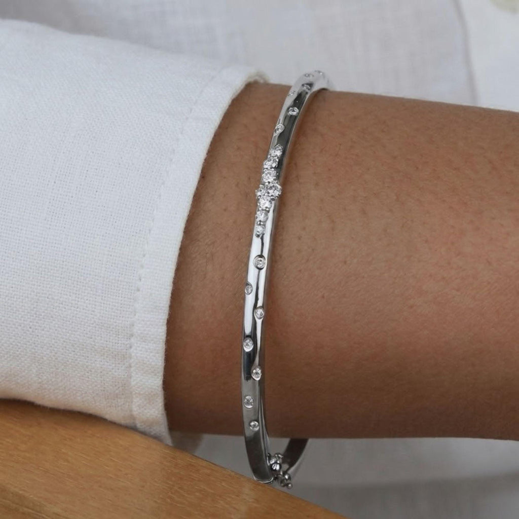 Unique Bangle Bracelet Sterling Silver Bracelet Dainty Moissanite Bracelet Solitaire Everyday Elegant Luxury Bracelet Stacking Bracelet
