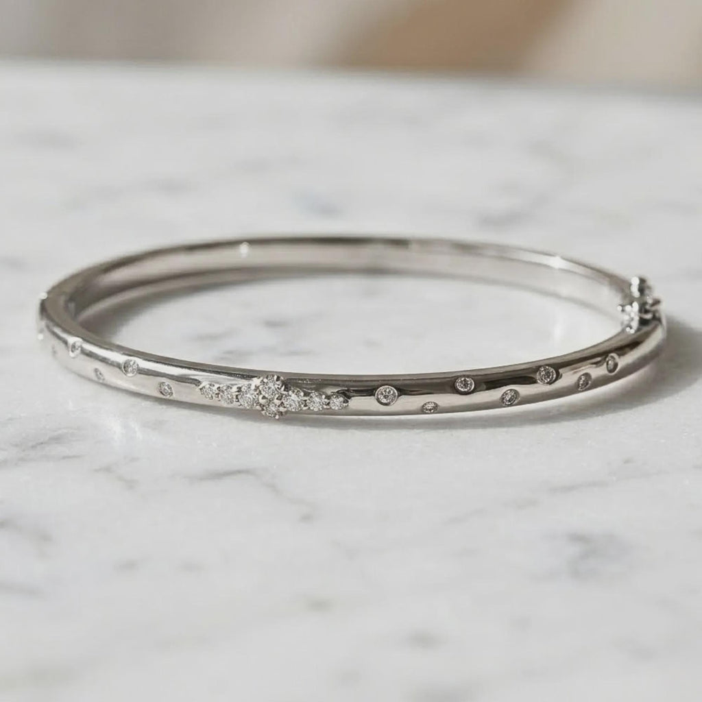 Unique Bangle Bracelet Sterling Silver Bracelet Dainty Moissanite Bracelet Solitaire Everyday Elegant Luxury Bracelet Stacking Bracelet