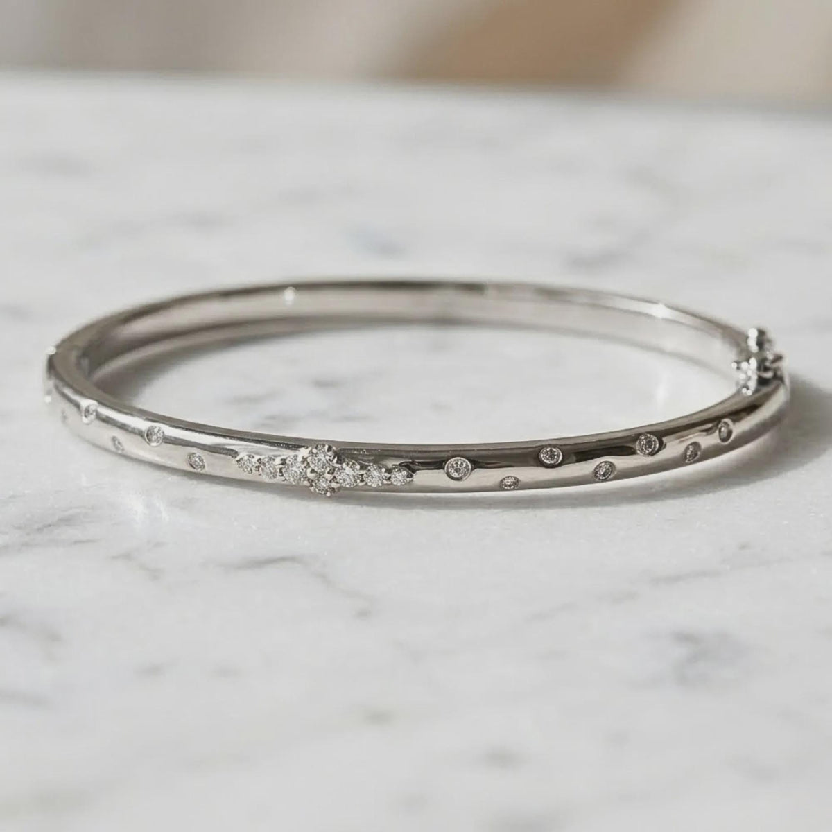 Unique Bangle Bracelet Sterling Silver Bracelet Dainty Moissanite Bracelet Solitaire Everyday Elegant Luxury Bracelet Stacking Bracelet