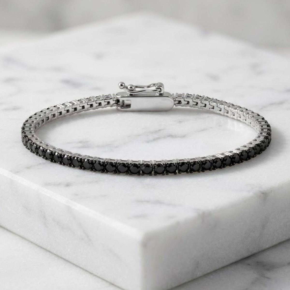 14K Gold Black Onyx Bracelet, Dainty Gold Bracelet for Women | Moissanite Bracelet, Black Bracelet | Tennis Bracelet, Bridal Bracelet