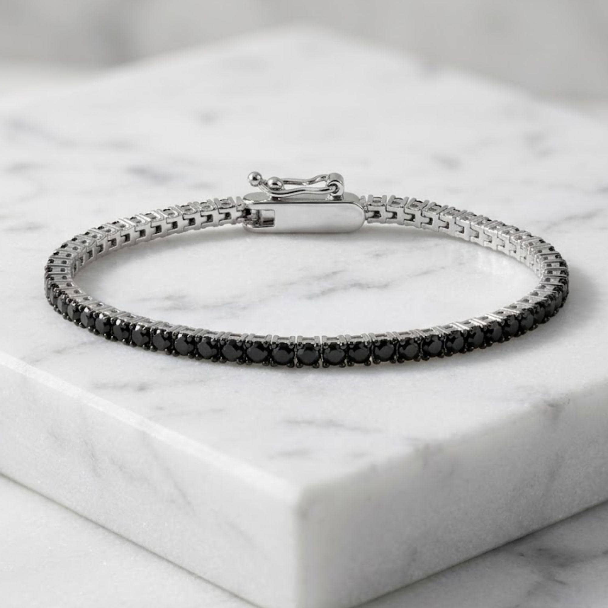 14K Gold Black Onyx Bracelet, Dainty Gold Bracelet for Women | Moissanite Bracelet, Black Bracelet | Tennis Bracelet, Bridal Bracelet