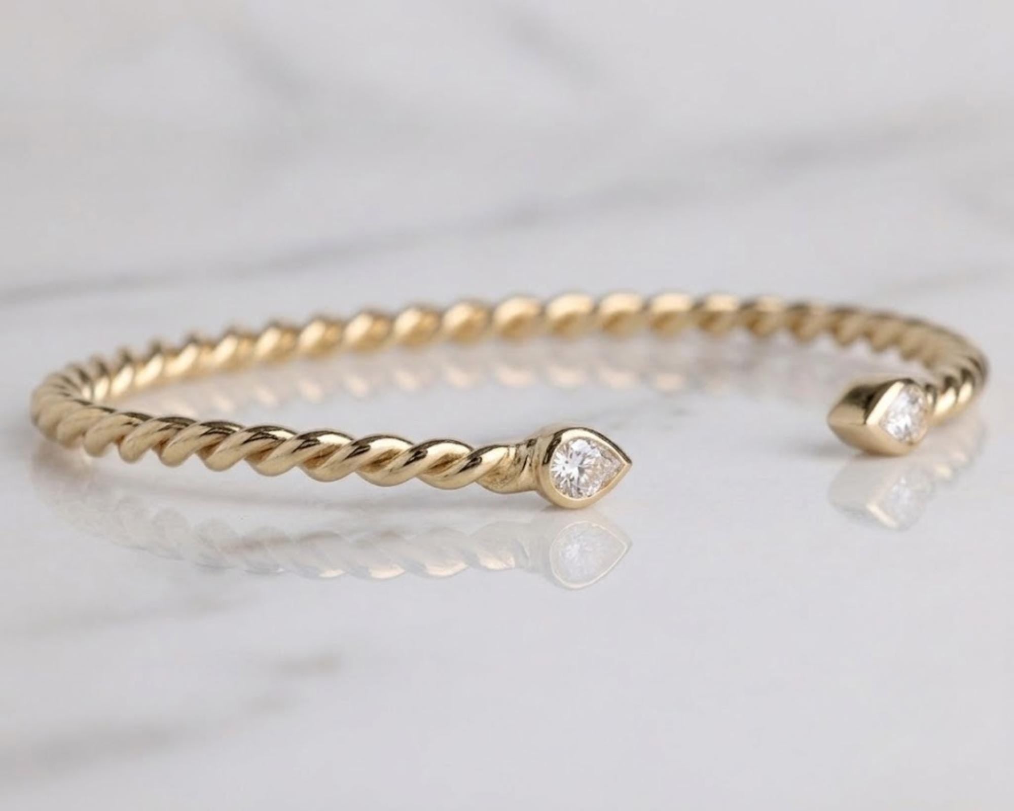 Silver Bezel Open Cuff Bracelet - Dainty Diamond Bangle - Minimalist Stackable Bracelet - Thin Cuff for Women - Bridesmaid Gift