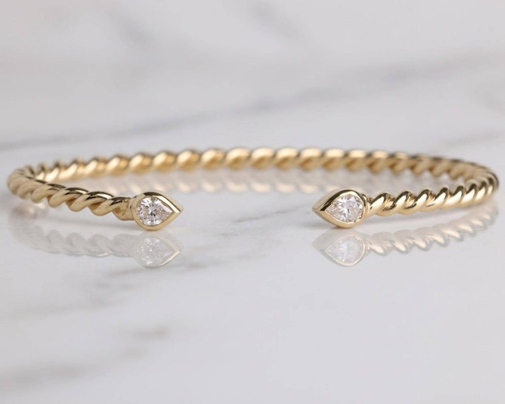 Silver Bezel Open Cuff Bracelet - Dainty Diamond Bangle - Minimalist Stackable Bracelet - Thin Cuff for Women - Bridesmaid Gift