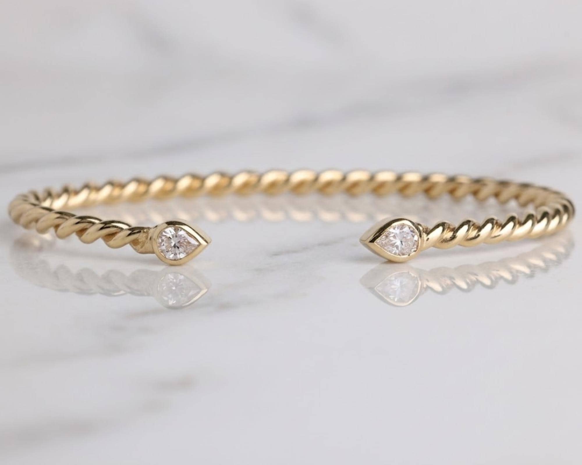 Silver Bezel Open Cuff Bracelet - Dainty Diamond Bangle - Minimalist Stackable Bracelet - Thin Cuff for Women - Bridesmaid Gift